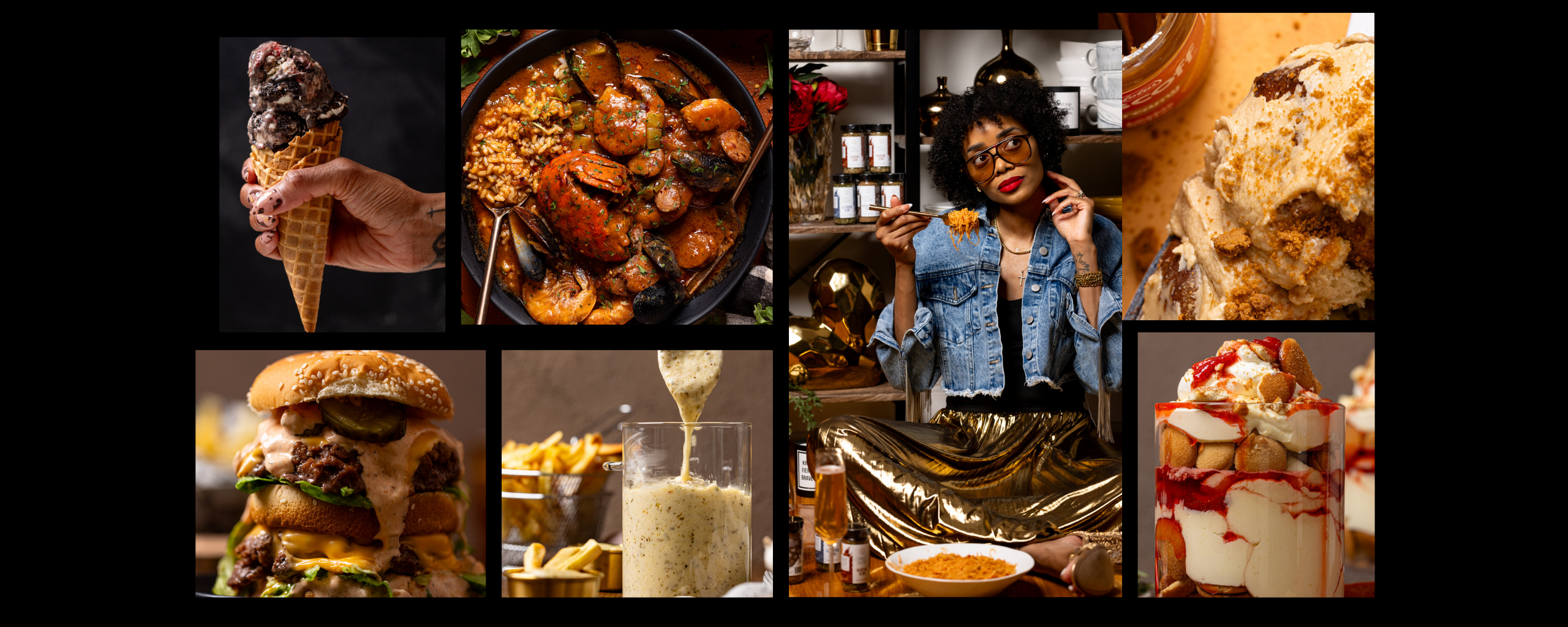 Collage of images of food and people.